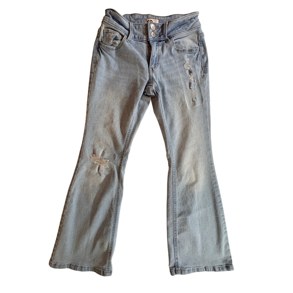 SO Flare Jeans Girls Size 10‎ Light Wash Distressed Stretch Denim Pants
